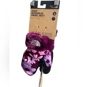 North Face XL kids maroon floral mossbud mittens